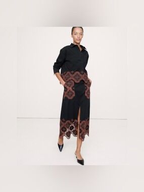 Banana Republic Corduroy Embroidered Cutout Midi Skirt BoHo Summer Fall NEW 8